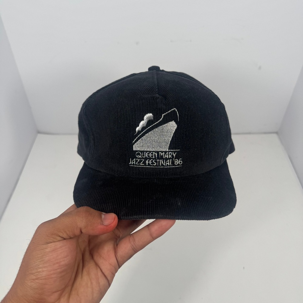 Vintage 1986 Queen Mary Jazz Festival Corduroy Snapback Hat Made In USA